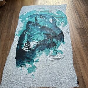 Blue pacific cashmere and silk Owl Print Scarf in Teal light blue‎ and Black
